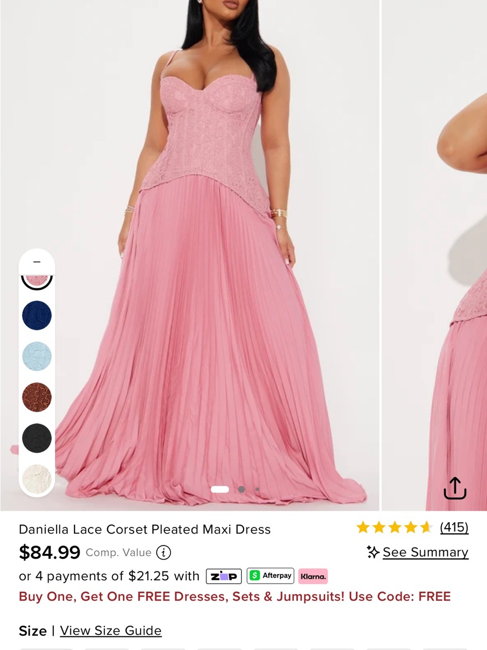 Fashion Nova Pink Lace Corset Pleated Maxi Dress